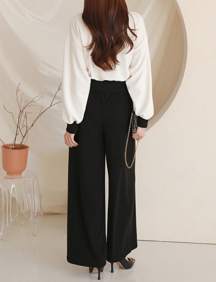 パール調ボタン配色スウェット&パンツSET・p000511 レディース 【pt】セットアップ setup トップス トレーナー スウェット ラウンドネック バイカラー 配色 大人 パール パンツ ズボン ロング丈 ワイド 大人 秋 冬 韓国ファッション MKT