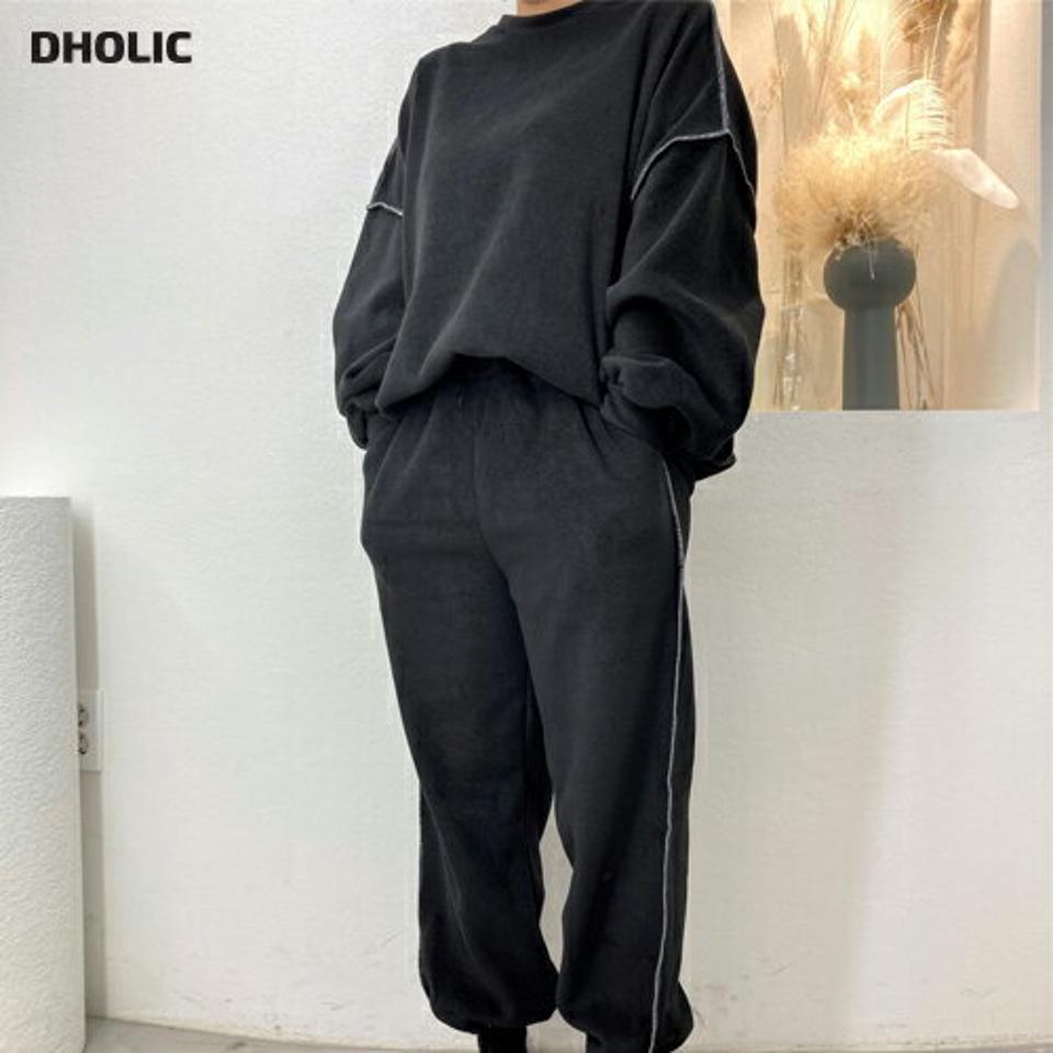 【マケット特価】両起毛ステッチスウェット&ジョガーパンツSET・p000450 レディース 【pt】セットアップ setup トップス トレーナー スウェット 長袖 パンツ ズボン ワイド ステッチ 裏起毛 シンプル ライン カジュアル 冬 韓国ファッション MKT セール