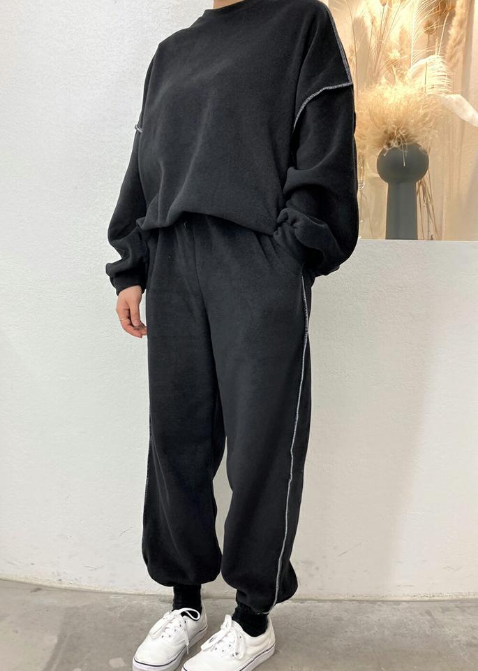 【マケット特価】両起毛ステッチスウェット&ジョガーパンツSET・p000450 レディース 【pt】セットアップ setup トップス トレーナー スウェット 長袖 パンツ ズボン ワイド ステッチ 裏起毛 シンプル ライン カジュアル 冬 韓国ファッション MKT セール