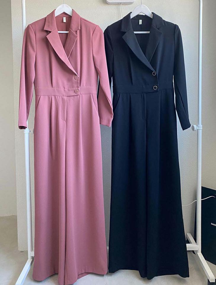 ボタンカラータックオールインワン・p000471 レディース 【pt】オールインワン パンツ ズボン ロング 長袖 ボタン ハイウエスト タック 襟 シック オフィス オケージョン ワイド 大人 きれいめ ピンク 秋 冬 韓国ファッション MKT