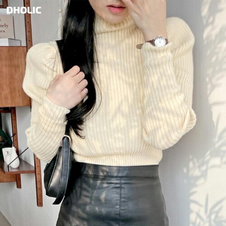 2TYPEハイネックパフニット・p000486 レディース 【tops】トップス ニット 長袖 パフスリーブ ハイネック 単色 無地 シンプル カジュアル リブ 大人 スリム 秋 冬 韓国ファッション MKT