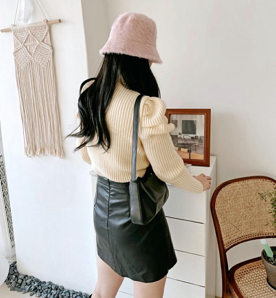2TYPEハイネックパフニット・p000486 レディース 【tops】トップス ニット 長袖 パフスリーブ ハイネック 単色 無地 シンプル カジュアル リブ 大人 スリム 秋 冬 韓国ファッション MKT