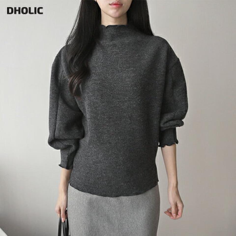 メロウハーフネックリブTシャツ・p000520 レディース 【tops】トップス Tシャツ ハーフネック メロウ 単色 無地 シンプル 大人 かわいい カジュアル 長袖 秋 冬 韓国ファッション MKT