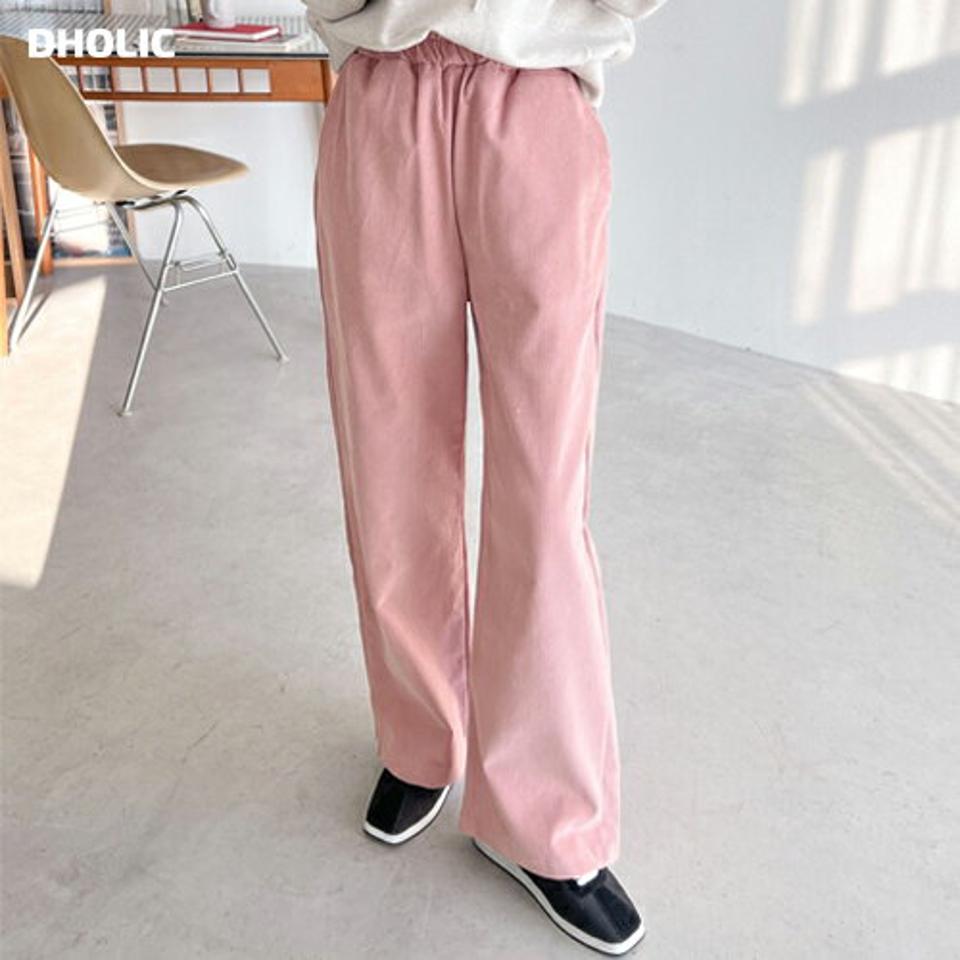【マケット特価】コーデュロイワイドイージーパンツ・p000517 レディース 【pt】パンツ ズボン ロング ワイド イージーパンツ ウエストゴム コーデュロイ 単色 無地 シンプル ピンク カラーパンツ ラフ カジュアル 秋 冬 韓国ファッション MKT セール