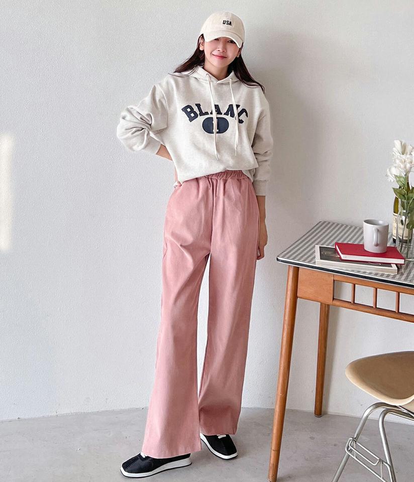 【マケット特価】コーデュロイワイドイージーパンツ・p000517 レディース 【pt】パンツ ズボン ロング ワイド イージーパンツ ウエストゴム コーデュロイ 単色 無地 シンプル ピンク カラーパンツ ラフ カジュアル 秋 冬 韓国ファッション MKT セール