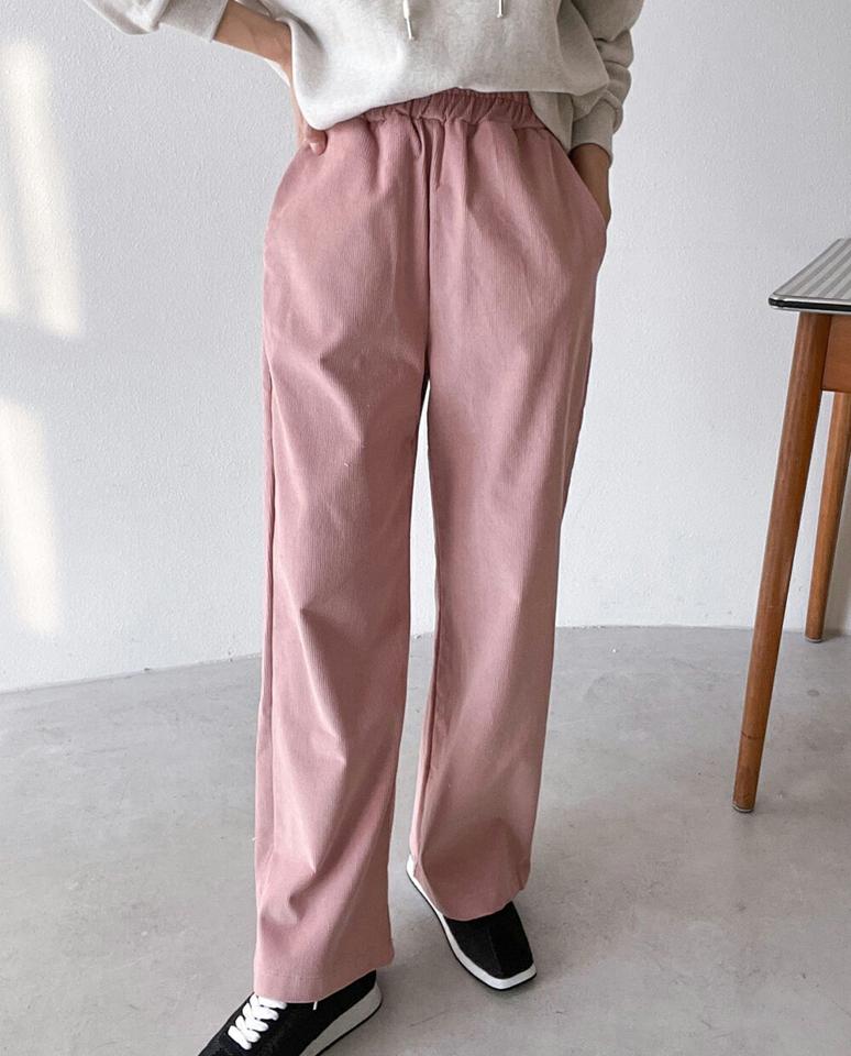 【マケット特価】コーデュロイワイドイージーパンツ・p000517 レディース 【pt】パンツ ズボン ロング ワイド イージーパンツ ウエストゴム コーデュロイ 単色 無地 シンプル ピンク カラーパンツ ラフ カジュアル 秋 冬 韓国ファッション MKT セール