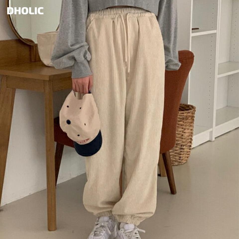 コーデュロイジョガーパンツ・p000606 レディース 【pt】パンツ ズボン ロング ウエストゴム ジョガーパンツ リブ 楽ちん ラフ 単色 無地 シンプル カジュアル 大人 体型カバー 秋 冬 韓国ファッション MKT