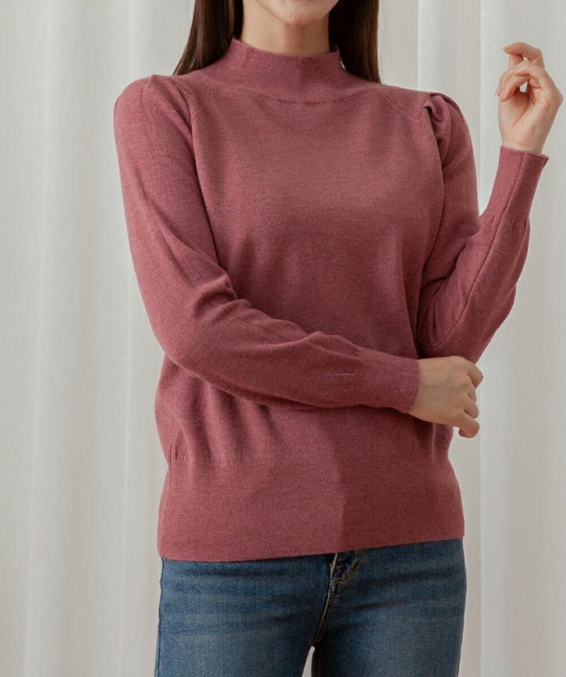 【マケット特価】モダール混メランジハーフネックニット・p000482 レディース 【tops】トップス ニット 長袖 ハーフネック メランジ モダール 単色 無地 シンプル ベーシック カラーニット ピンク カジュアル 大人 秋 冬 韓国ファッション MKT セール