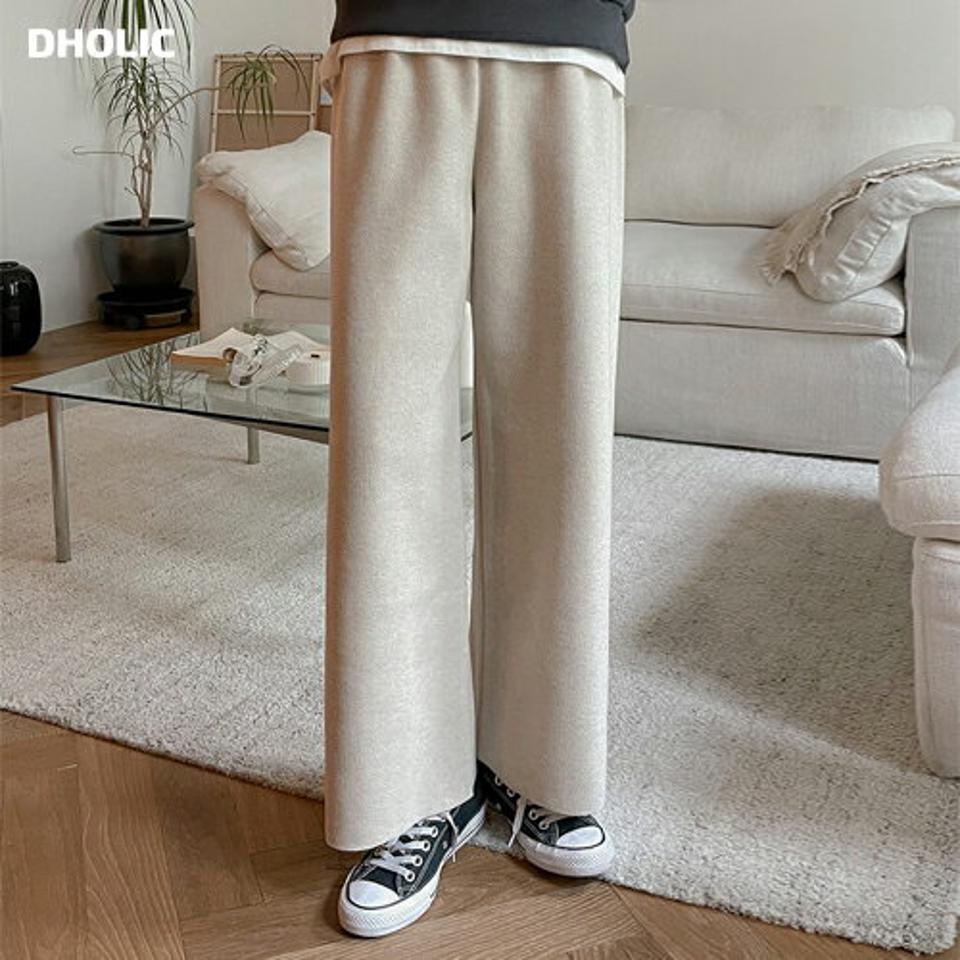 ウエストゴムワイドパンツ・t00365 レディース 【pt】パンツ ズボン ロング ワイド ウエストゴム 単色 無地 シンプル ベーシック ラフ カジュアル ハイウエスト フルレングス メランジ ストレート 秋 冬 韓国ファッション