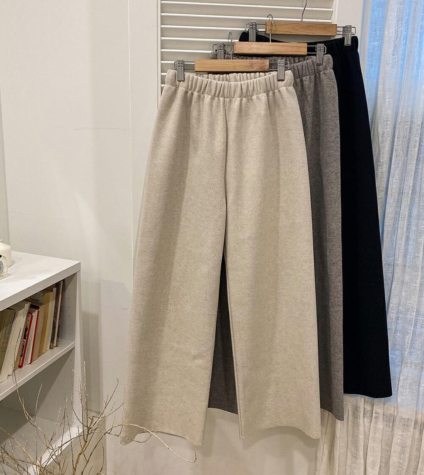 ウエストゴムワイドパンツ・t00365 レディース 【pt】パンツ ズボン ロング ワイド ウエストゴム 単色 無地 シンプル ベーシック ラフ カジュアル ハイウエスト フルレングス メランジ ストレート 秋 冬 韓国ファッション