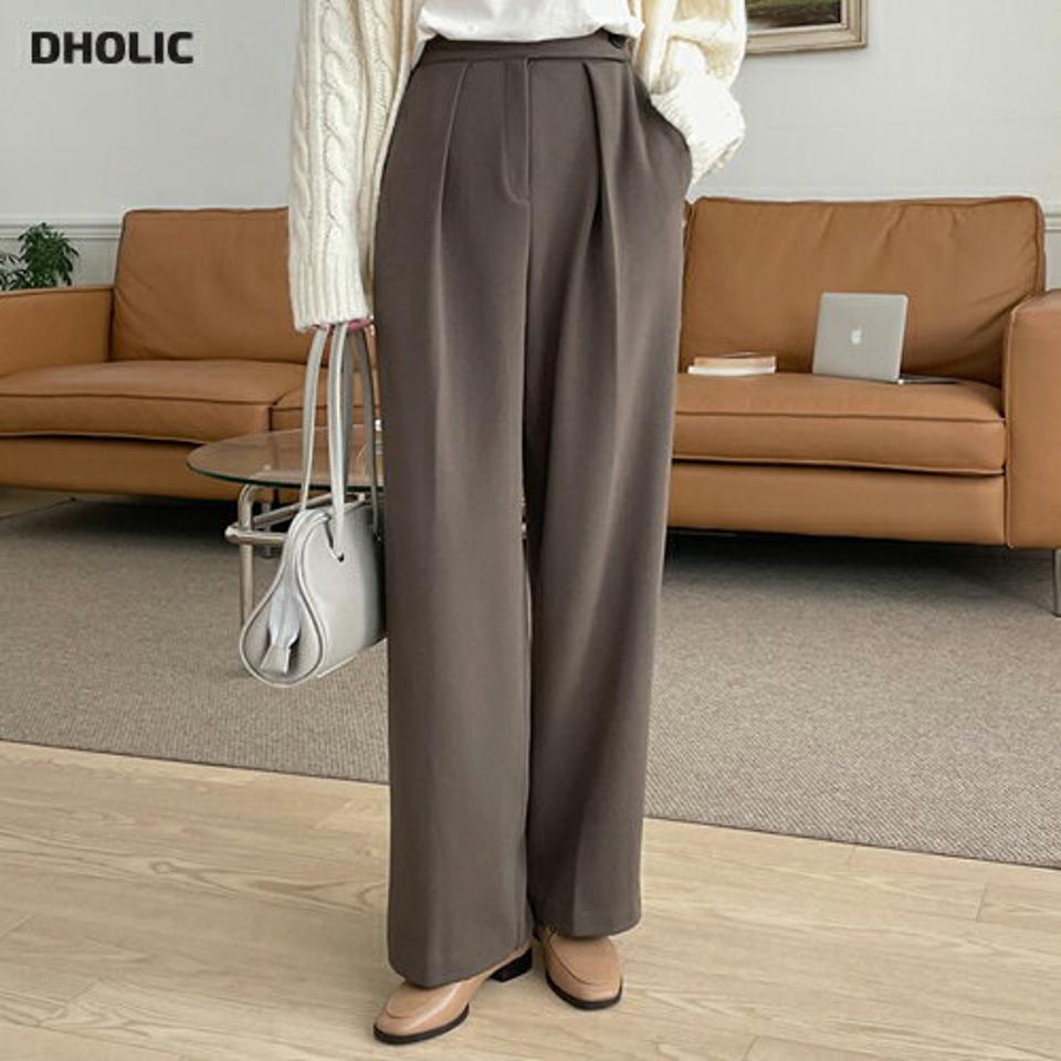 裏起毛サイドボタンスラックス・t00366 レディース 【pt】パンツ ズボン スラックス ロング 裏起毛 単色 無地 シンプル ベーシック 大人 きれいめ オケージョン オフィス フルレングス ストレート ワイド 冬 韓国ファッション