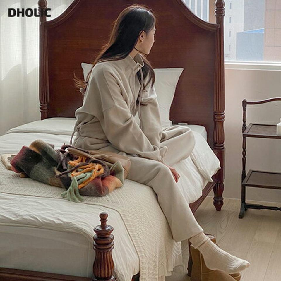 裏起毛ジップアップスウェット&ワイドパンツSET・t00383 レディース 【pt】セットアップ setup トップス 長袖 ジップアップ 単色 無地 シンプル ウエストゴム パンツ ズボン ロング 冬 韓国ファッション