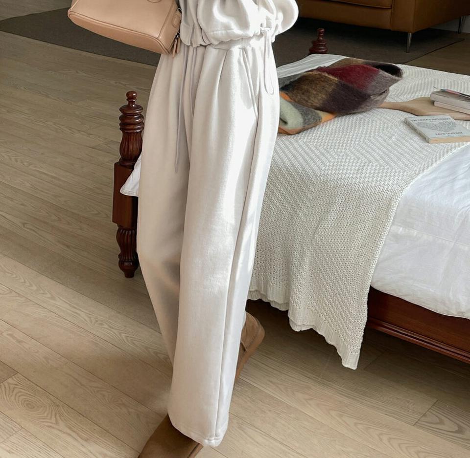 裏起毛スウェットワイドパンツ・t00380 レディース 【pt】パンツ ズボン ロング丈 ワイド スウェット 単色 無地 シンプル ベーシック カジュアル ラフ ウエストゴム 楽ちん ワンマイルウェア 冬 韓国ファッション