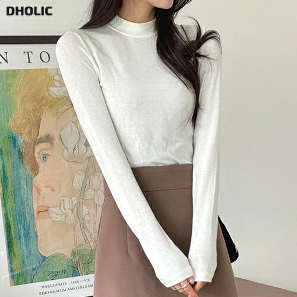 ハーフネック長袖Tシャツ・b00386 レディース 【tops】トップス Tシャツ 長袖 ロンT ハーフネック 単色 無地 シンプル ベーシック 大人 カジュアル スリム メランジ 秋 冬 韓国ファッション