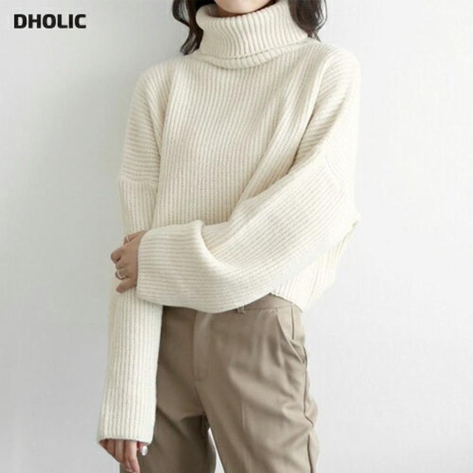 クロップドタートルリブニット・p000691 レディース 【tops】トップス ニット 長袖 タートルネック リブ 単色 無地 シンプル ベーシック 大人 カジュアル クロップド丈 ラフ 秋 冬 韓国ファッション MKT