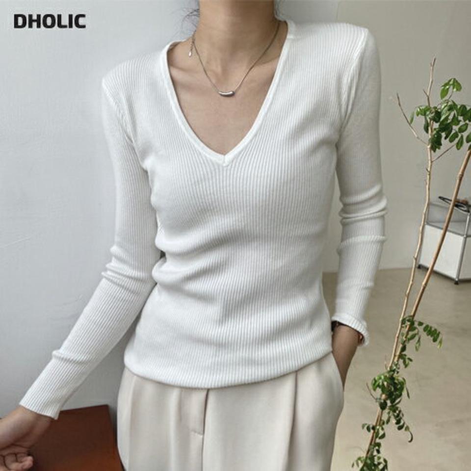 リブVネックスリム長袖Tシャツ・p000611 レディース 【tops】トップス Tシャツ 長袖 Vネック リブ スリム 単色 無地 シンプル ベーシック 大人 カジュアル ラフ スリム 秋 冬 韓国ファッション MKT