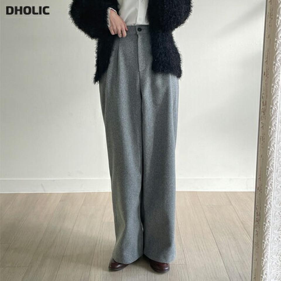 ウール混タックワイドスラックス・t00406 レディース 【pt】パンツ ズボン ロング丈 スラックス ワイド タック 単色 無地 シンプル ベーシック 大人 きれいめ ウール ハイウエスト フルレングス ベルトループ 秋 冬 韓国ファッション