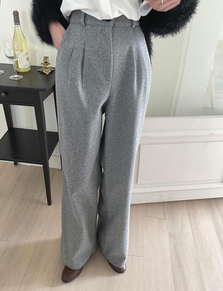 ウール混タックワイドスラックス・t00406 レディース 【pt】パンツ ズボン ロング丈 スラックス ワイド タック 単色 無地 シンプル ベーシック 大人 きれいめ ウール ハイウエスト フルレングス ベルトループ 秋 冬 韓国ファッション