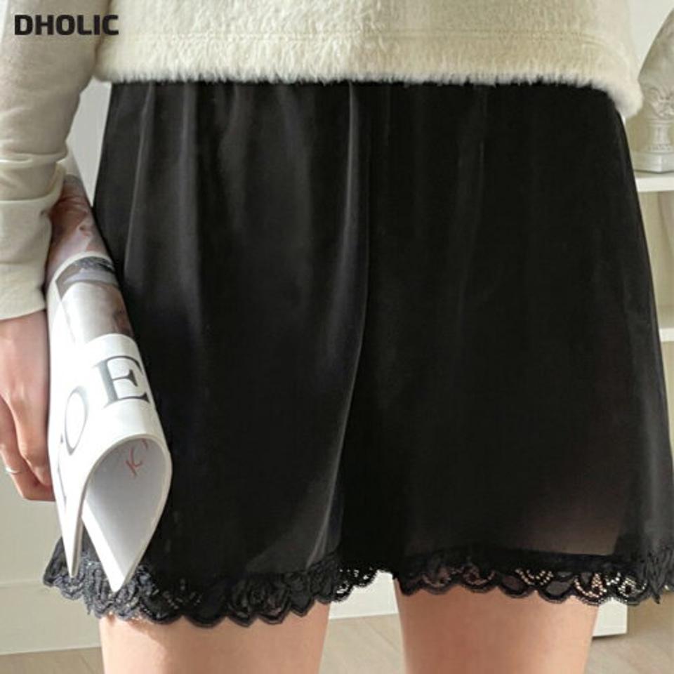 レースヘムシルキーインナーパンツ・t00412 レディース 【uw】インナー パンツ ズボン ショート丈 ミニ レース シルキー ツヤ 見えない シンプル カジュアル ウエストゴム スカラップ 韓国ファッション