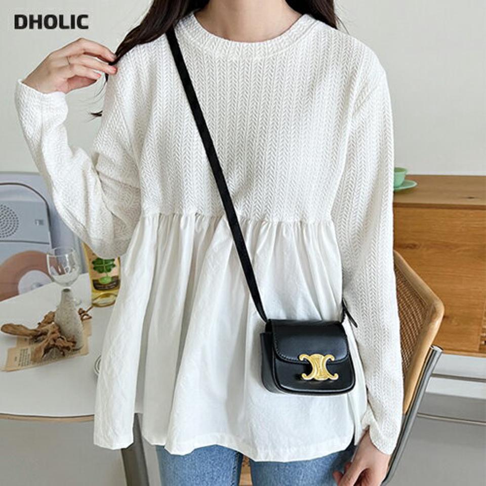 ドッキングペプラム長袖Tシャツ・p000702 レディース 【tops】トップス Tシャツ 長袖 ペプラム ドッキング 異素材 ラウンドネック シンプル かわいい 可愛い 体型カバー 大人 秋 冬 韓国ファッション MKT
