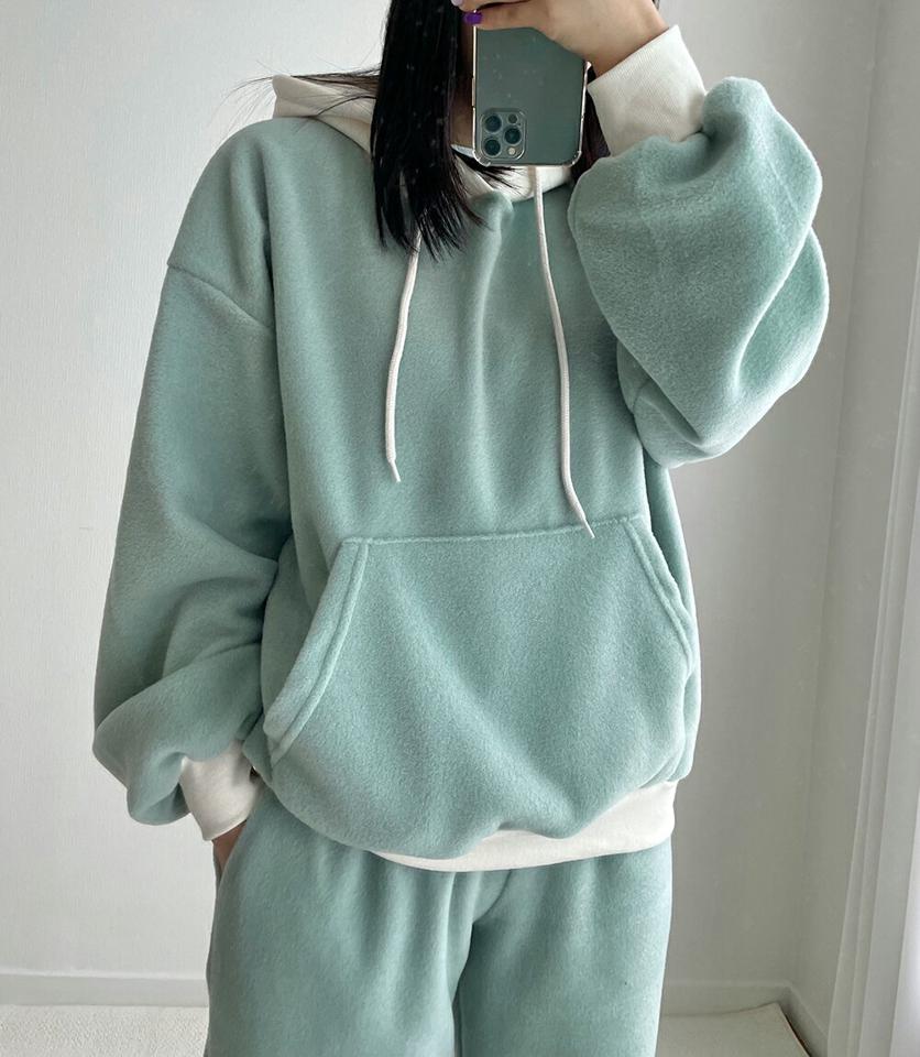 両起毛配色パーカー&ジョガーパンツSET・p000318 レディース 【pt】セットアップ setup トップス パーカー 長袖 フード フーディー 配色 裏起毛 パンツ ズボン ボトムス 単色 無地 シンプル カジュアル ラフ 冬 韓国ファッション MKT
