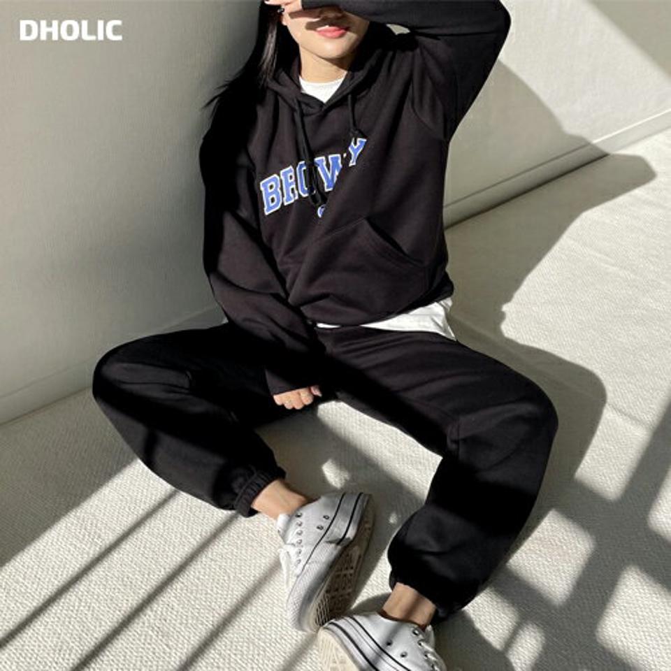 裏起毛BROWNYパーカー&スウェットジョガーパンツSET・p000297 レディース 【pt】セットアップ setup トップス パーカー フード フーディー 長袖 ロング パンツ ズボン ロゴ マフポケット ラフ 秋 冬 韓国ファッション MKT