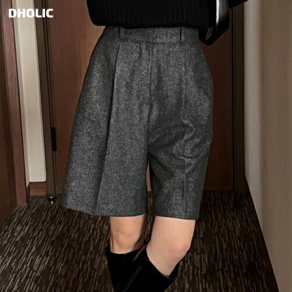 ウール混メランジハーフパンツ・p000679 レディース 【pt】パンツ ズボン ハーフパンツ 半ズボン メランジ ウール 大人 ベルトループ シック おじ かっこいい カジュアル 秋 冬 韓国ファッション MKT