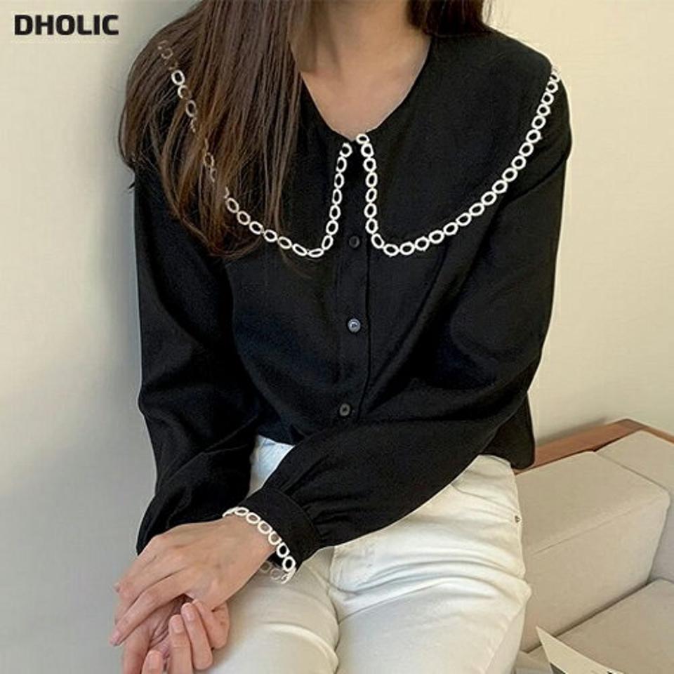 起毛配色レースカラーブラウス・p000856 レディース 【bl】トップス ブラウス 大きい襟 レース 起毛 配色 バイカラー かわいい 可愛い シンプル 大人 秋 冬 韓国ファッション MKT