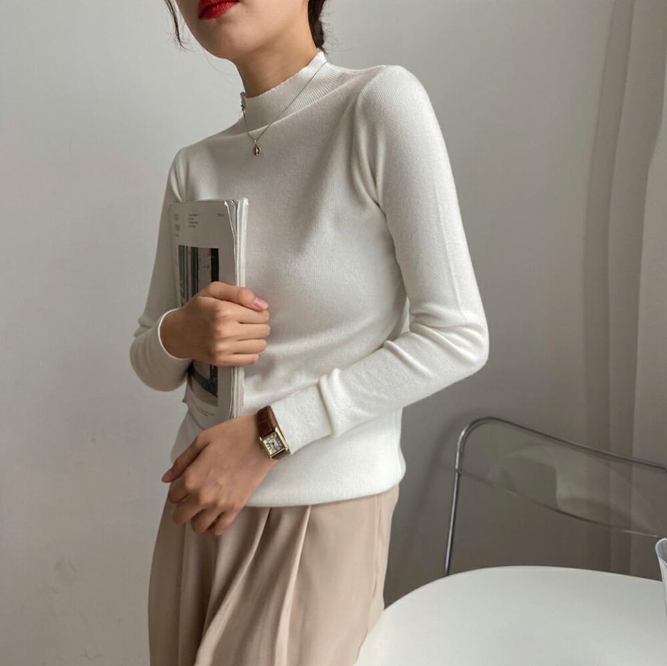 ハーフネック長袖ニット・p000612 レディース 【tops】トップス ニット カラーニット ハーフネック 単色 無地 シンプル ベーシック 大人 カジュアル 長袖 秋 冬 韓国ファッション MKT
