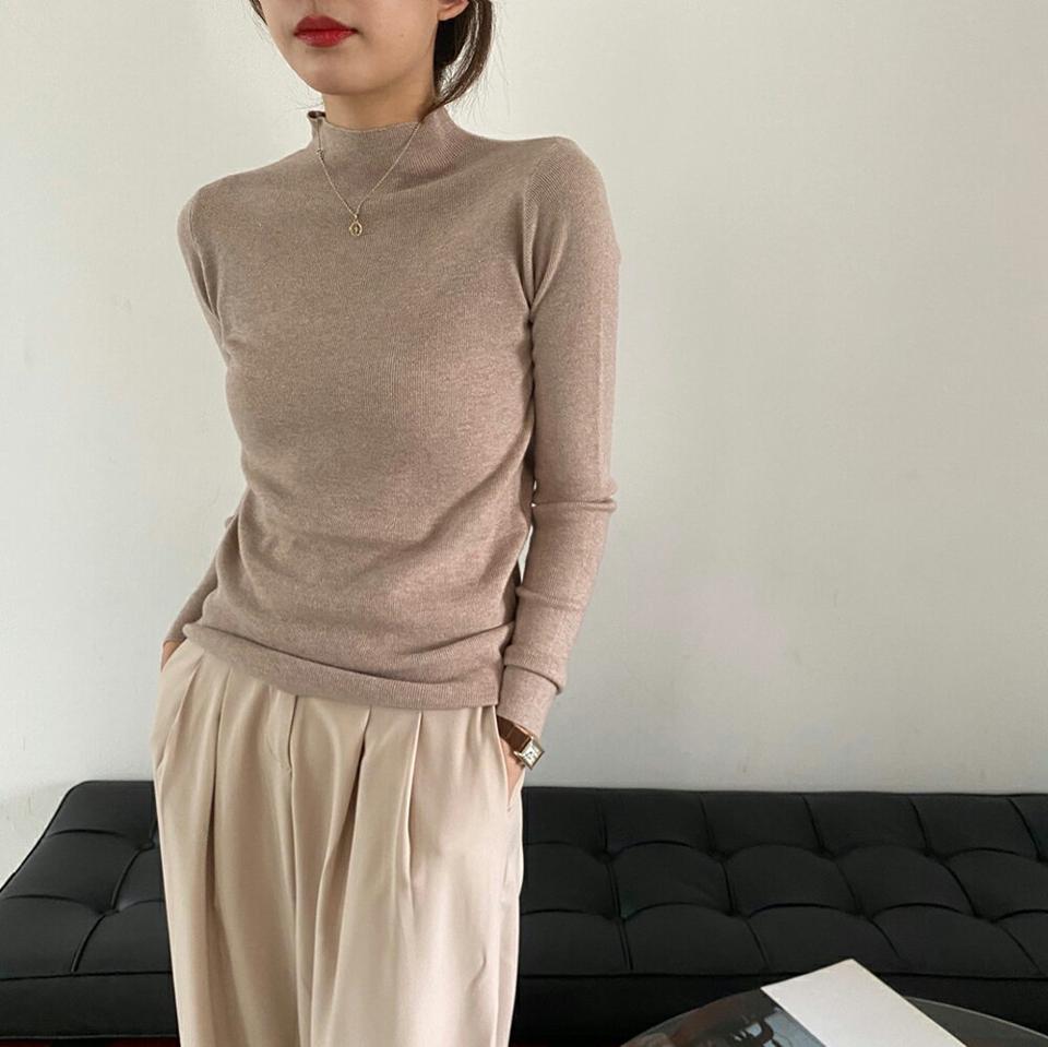 ハーフネック長袖ニット・p000612 レディース 【tops】トップス ニット カラーニット ハーフネック 単色 無地 シンプル ベーシック 大人 カジュアル 長袖 秋 冬 韓国ファッション MKT
