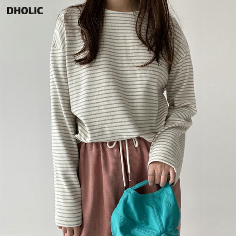 裏起毛ボーダー長袖Tシャツ・p000848 レディース 【tops】トップス Tシャツ 長袖 ロンT ボーダー柄 裏起毛 ラウンドネック カジュアル ラフ 冬 韓国ファッション MKT