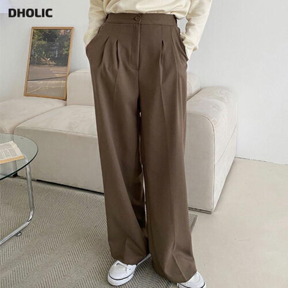 裏起毛ツータックくるみボタンスラックス・p000830 レディース 【pt】パンツ ズボン ロング丈 スラックス くるみボタン ツータック 裏起毛 単色 無地 シンプル ベーシック 大人 きれいめ 大人 オフィス 冬 韓国ファッション MKT