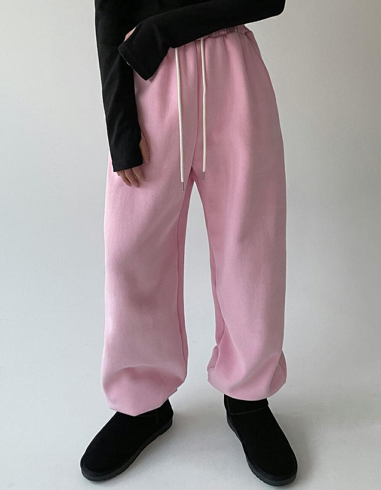 裏起毛ドロストスウェットジョガーパンツ・p000853 レディース 【pt】パンツ ズボン ジョガーパンツ ロング スウェット ドロスト ウエストゴム 単色 無地 シンプル カジュアル ラフ ワイド 裏起毛 ラフ 冬 韓国ファッション MKT