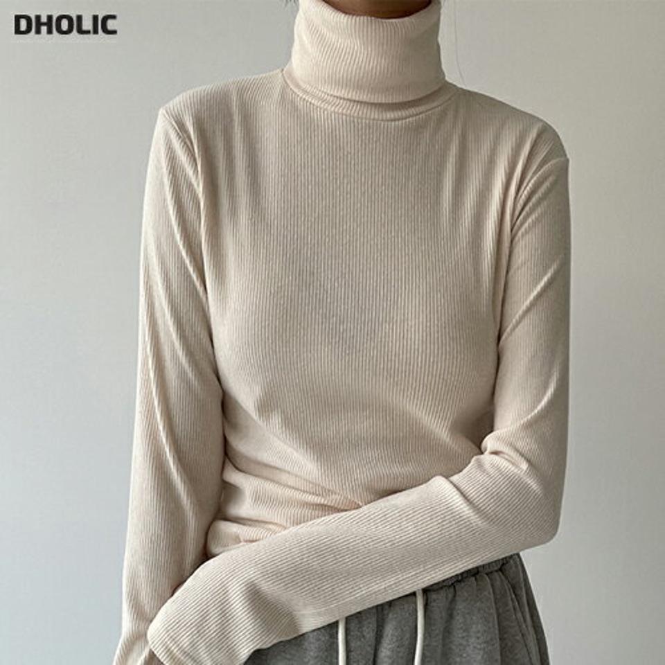 裏起毛リブタートル長袖Tシャツ・p000850 レディース 【tops】トップス Tシャツ ロンT 長袖 タートルネック リブ 裏起毛 単色 無地 シンプル カジュアル ラフ 大人 冬 韓国ファッション MKT