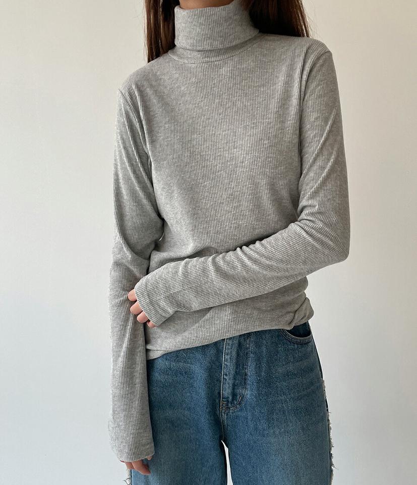 裏起毛リブタートル長袖Tシャツ・p000850 レディース 【tops】トップス Tシャツ ロンT 長袖 タートルネック リブ 裏起毛 単色 無地 シンプル カジュアル ラフ 大人 冬 韓国ファッション MKT