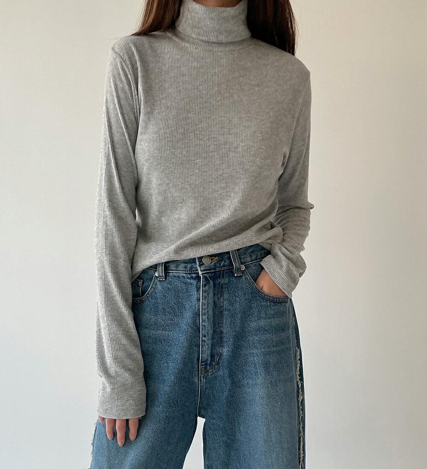 裏起毛リブタートル長袖Tシャツ・p000850 レディース 【tops】トップス Tシャツ ロンT 長袖 タートルネック リブ 裏起毛 単色 無地 シンプル カジュアル ラフ 大人 冬 韓国ファッション MKT