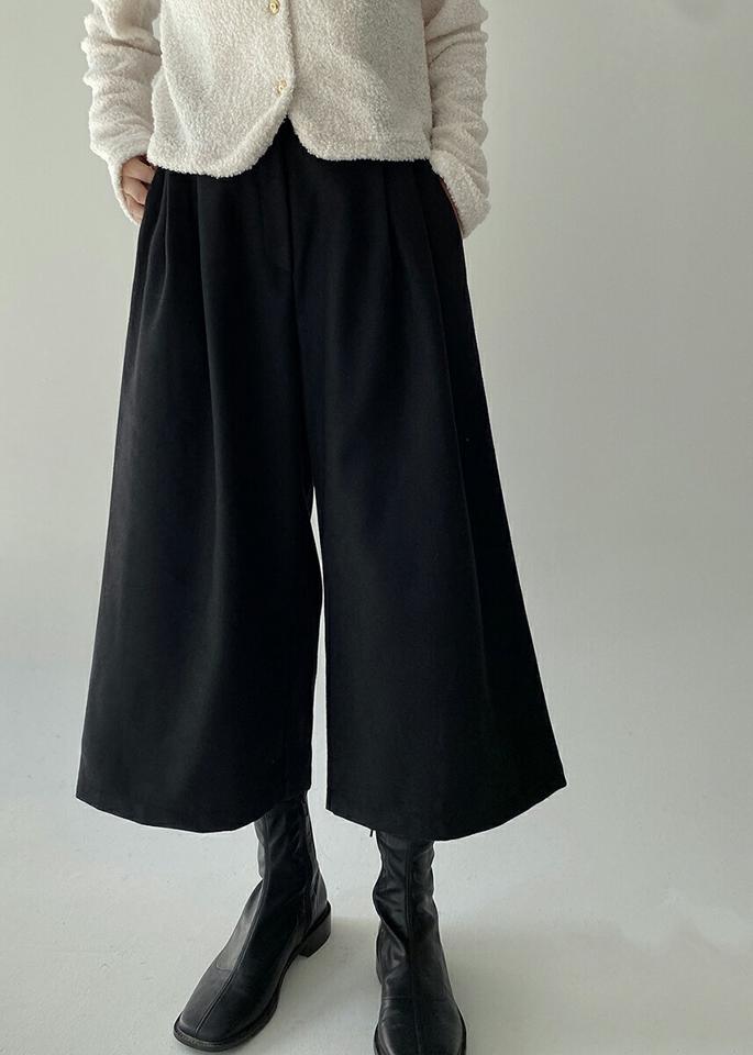 ウール混ワイドクロップドパンツ・p000904 レディース 【pt】パンツ ズボン ロング丈 クロップド丈 ワイド 単色 無地 シンプル ベーシック 大人 カジュアル ラフ ウール 秋 冬 韓国ファッション MKT