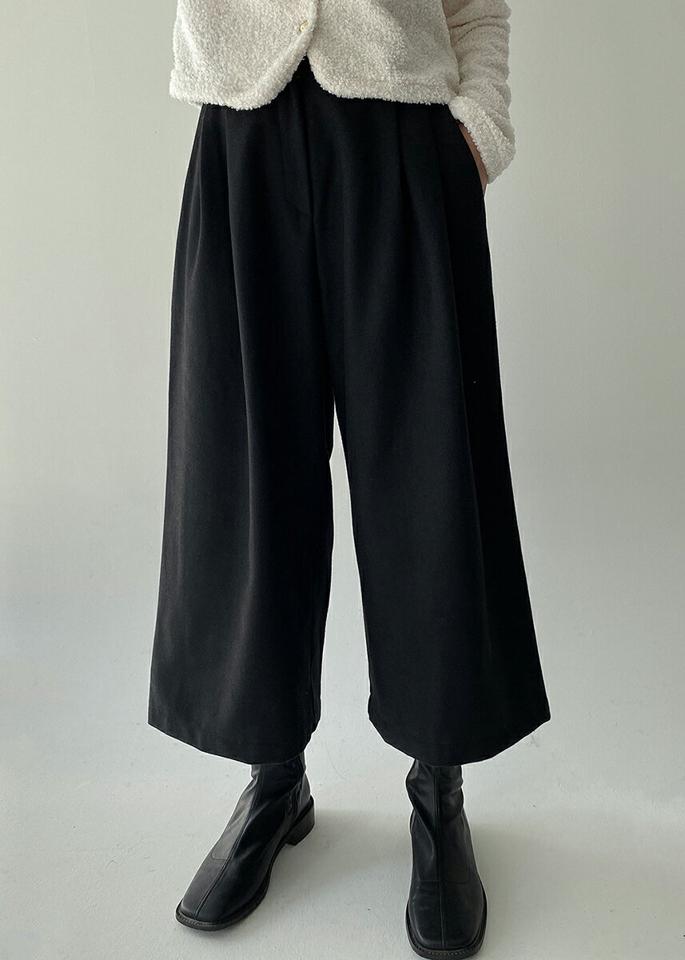 ウール混ワイドクロップドパンツ・p000904 レディース 【pt】パンツ ズボン ロング丈 クロップド丈 ワイド 単色 無地 シンプル ベーシック 大人 カジュアル ラフ ウール 秋 冬 韓国ファッション MKT