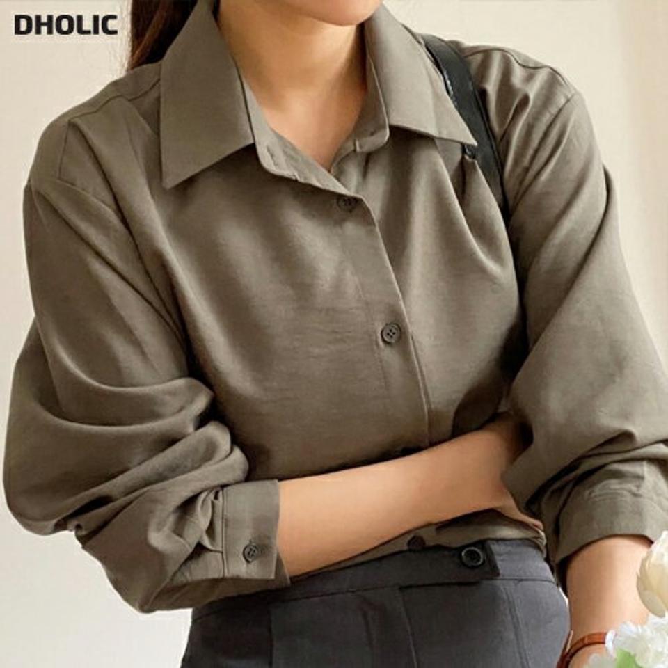 アンバランスストレッチヘムシャツ・p000842 レディース 【bl】トップス シャツ 長袖 アンバランス ストレッチ 単色 無地 シンプル ベーシック 大人 オフィス きれいめ カーキ 秋 冬 韓国ファッション MKT