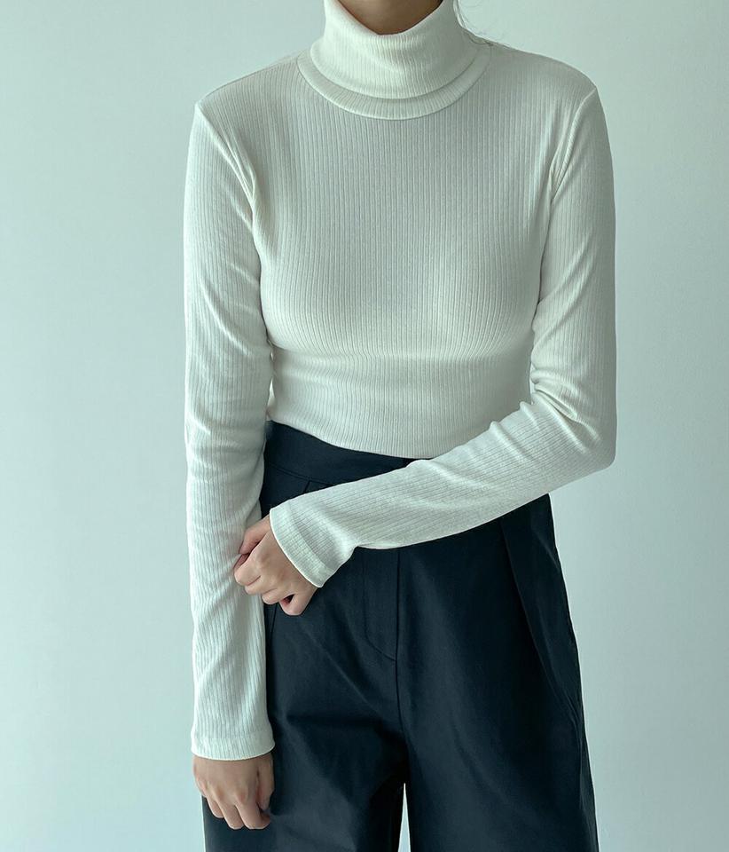 タートルリブ長袖Tシャツ・p000925 レディース 【tops】トップス Tシャツ 長袖 ロンT リブ 単色 無地 シンプル ベーシック タートルネック カジュアル 大人 スリム 秋 冬 韓国ファッション MKT