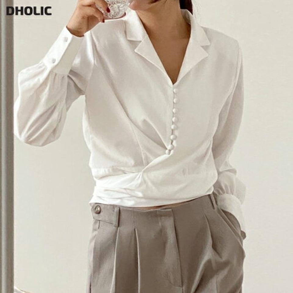 【マケット特価】ウエストリボンクロップドブラウス・p000839 レディース 【bl】トップス ブラウス 長袖 クロップド丈 ショート丈 りぼん ウエストマーク 襟 単色 無地 シンプル フェミニン オケージョン きれいめ 秋 冬 韓国ファッション MKT セール