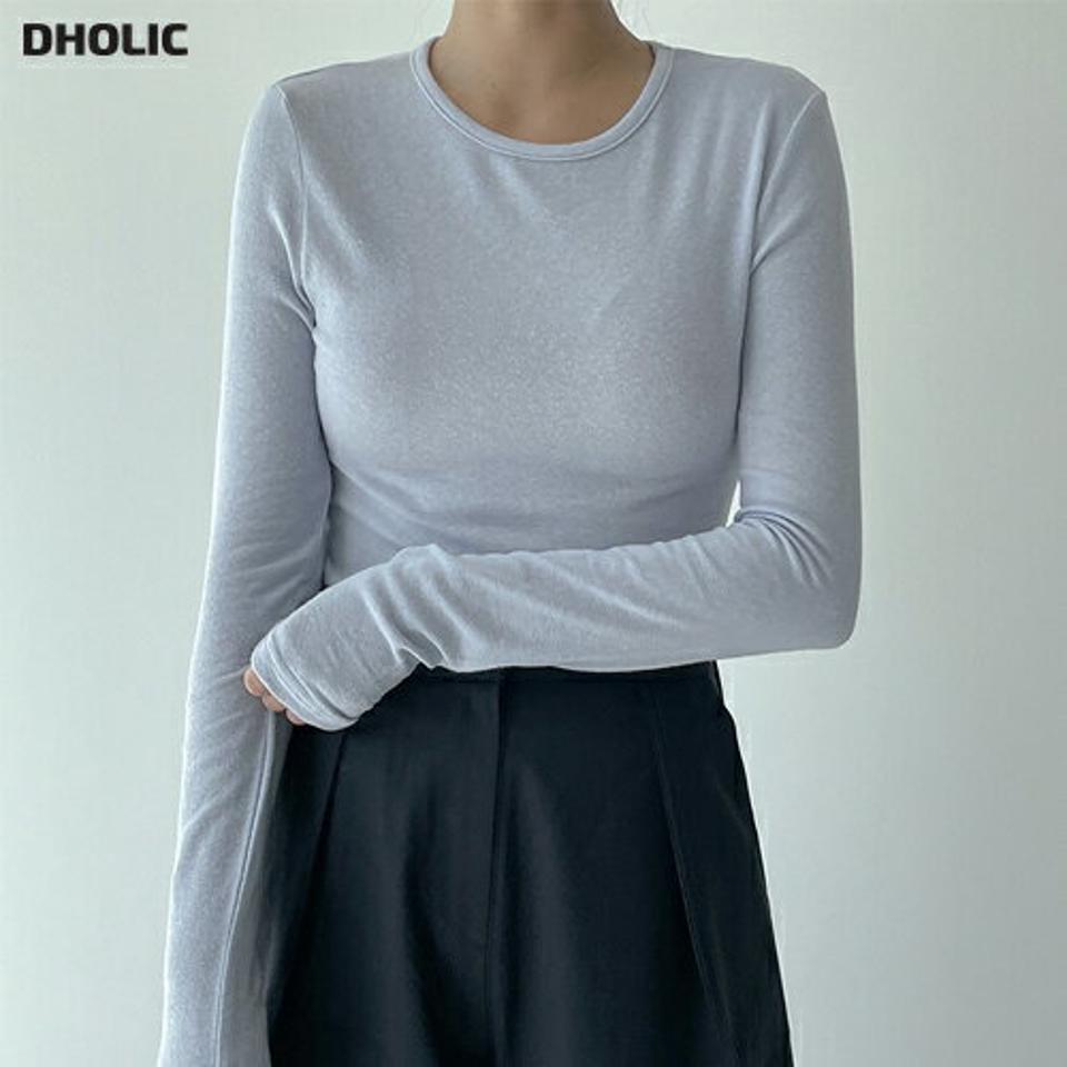 アンゴラ混ラウンドネックTシャツ・p000927 レディース 【tops】トップス Tシャツ 長袖 ロンT ラウンドネック 無地 単色 シンプル ベーシック カジュアル ラフ アンゴラ 大人 秋 冬 韓国ファッション MKT