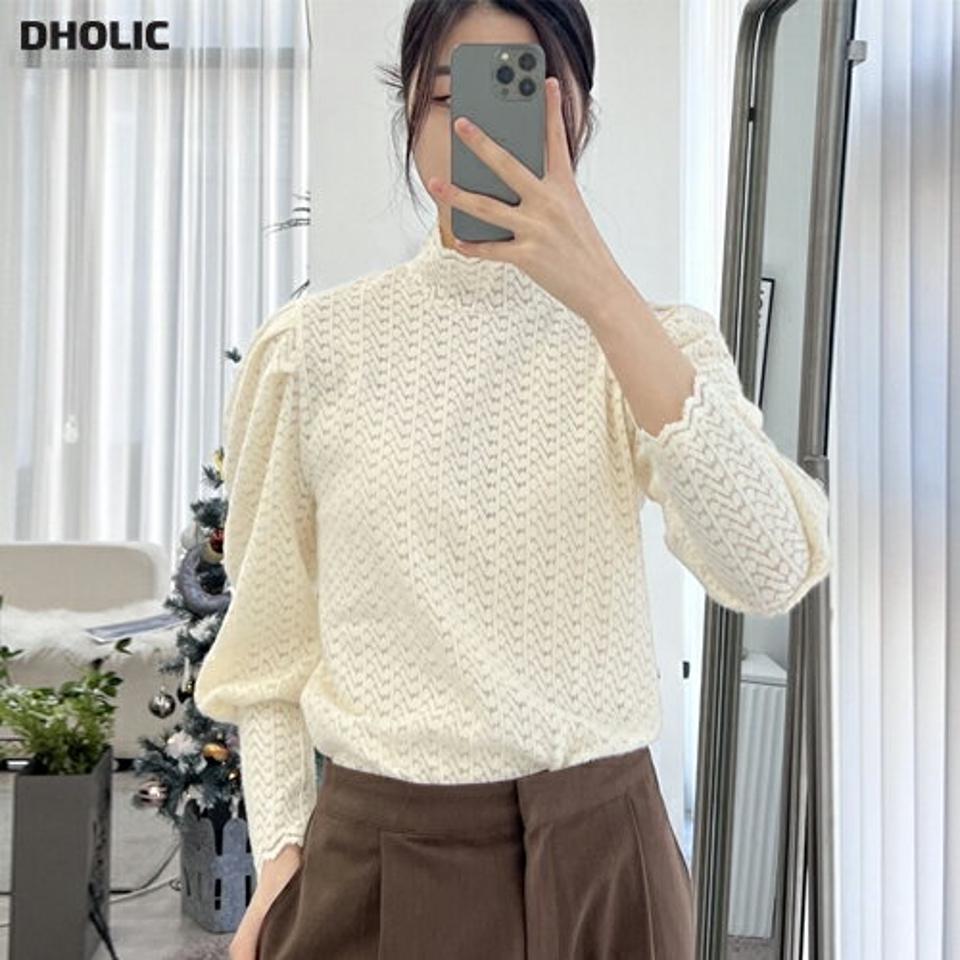 両起毛レースブラウス・p000823 レディース 【bl】トップス ブラウス 長袖 パフスリーブ 総レース フェミニン 裏起毛 シンプル かわいい 可愛い 大人 ハーフネック 秋 冬 韓国ファッション MKT