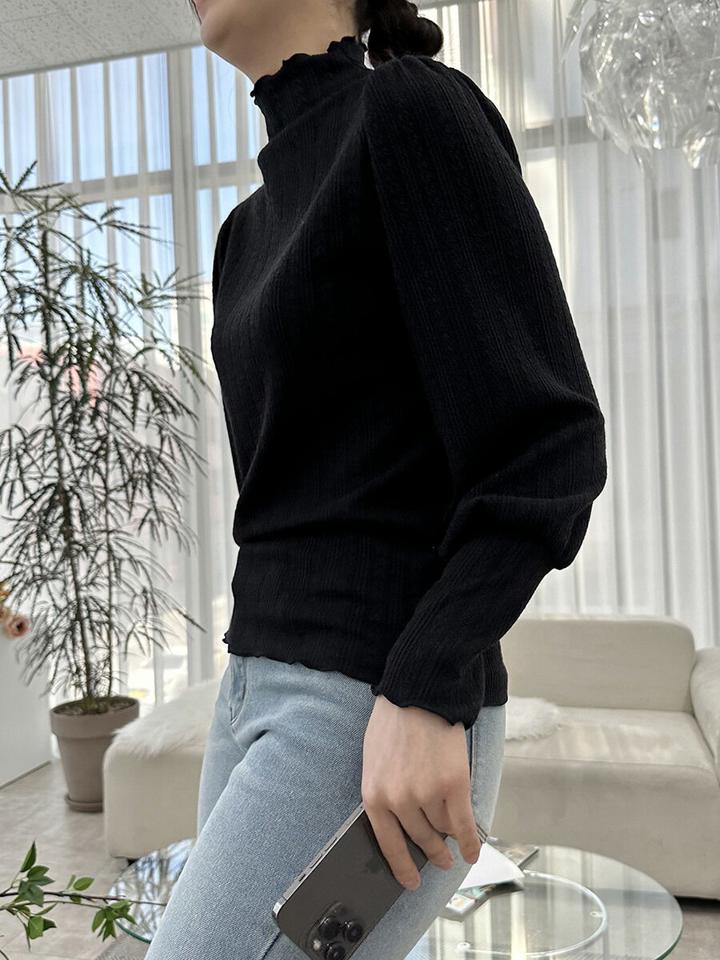 両起毛レースブラウス・p000823 レディース 【bl】トップス ブラウス 長袖 パフスリーブ 総レース フェミニン 裏起毛 シンプル かわいい 可愛い 大人 ハーフネック 秋 冬 韓国ファッション MKT