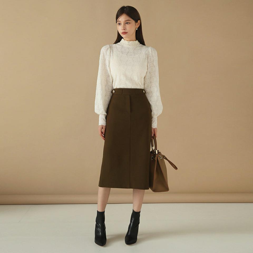 ハーフネックレースブラウス・b00214 レディース 【bl】トップス ブラウス 長袖 ハーフネック 総レース フェミニン 大人 きれいめ オケージョン オフィス スカラップヘム スリット パンチング ギャザー 秋 冬 韓国ファッション