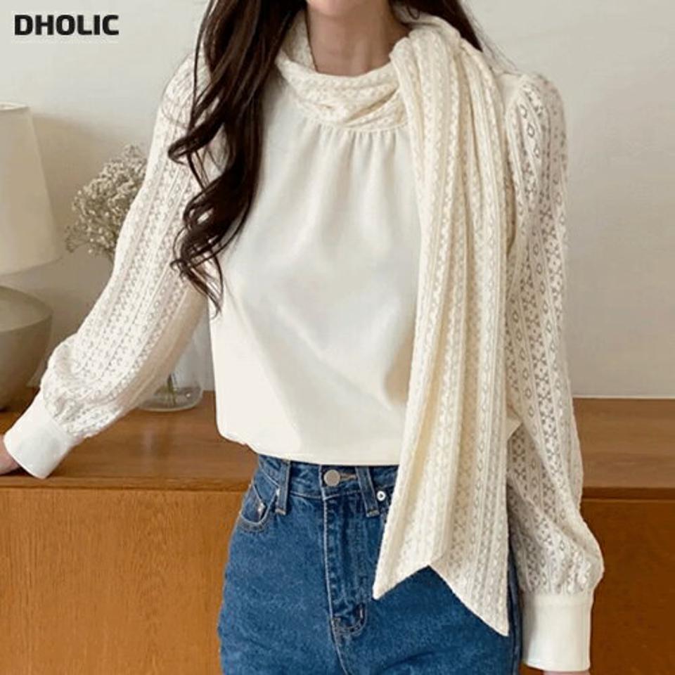 起毛レースリボンブラウス・p000759 レディース 【bl】トップス ブラウス 長袖 レース りぼん ボウタイ 襟コン 起毛 フェミニン 個性的 ユニーク 大人 きれいめ リボン 透け感 シアー シースルー オケージョン 秋 冬 韓国ファッション MKT