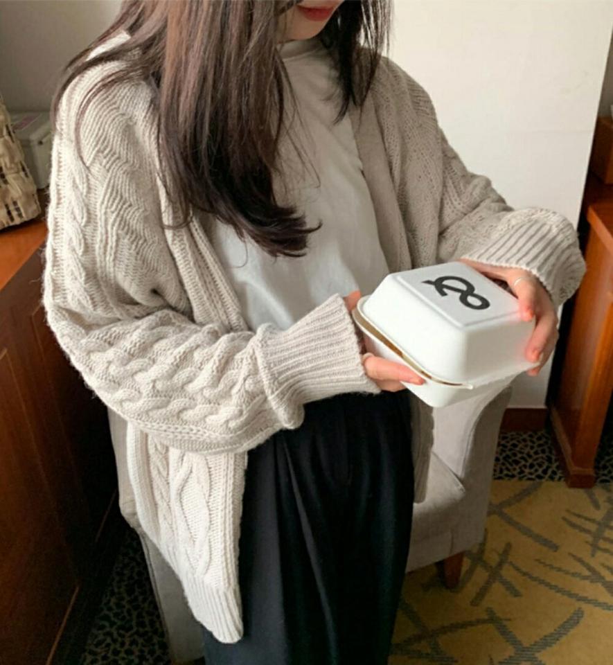 ウール混ルーズケーブルカーディガン・p000685 レディース 【cd】カーディガン 羽織物 長袖 ケーブル編み ニット ルーズ ゆったり 長袖 ウール シンプル カジュアル ラフ 秋 冬 韓国ファッション MKT