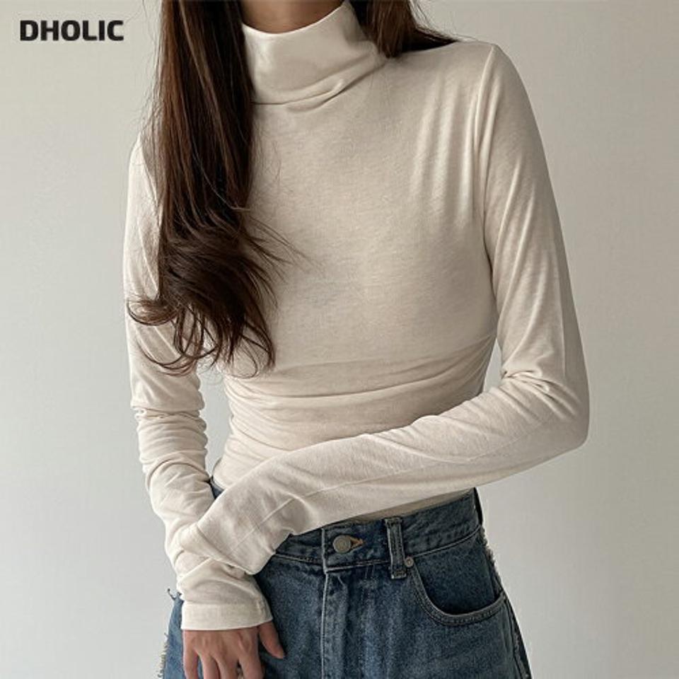 裏起毛ハイネック長袖Tシャツ・p000798 レディース 【tops】トップス Tシャツ 長袖 ロンT ハイネック 裏起毛 単色 無地 シンプル ベーシック カジュアル ラフ 大人 スリム 冬 韓国ファッション MKT