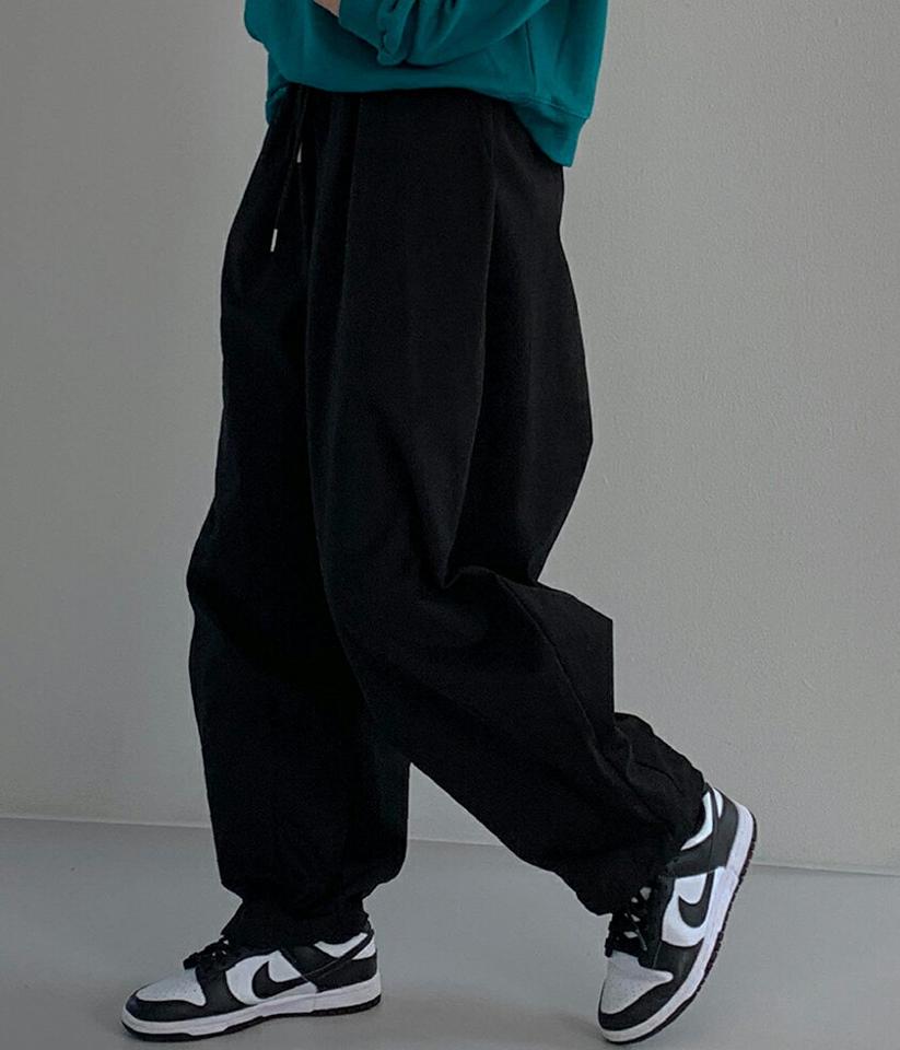 【マケット特価】コットンドローストリングパンツ・p000833 レディース 【pt】パンツ ズボン ロング コットン 綿 ウエストゴム ワイドパンツ 単色 無地 シンプル カジュアル ラフ ストリート 大人 体型カバー 秋 冬 韓国ファッション MKT セール