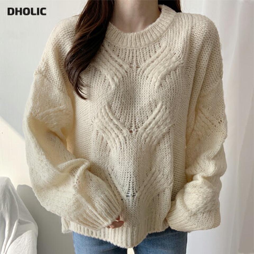 ラウンドネックツイストニット・p000781 レディース 【tops】トップス 長袖 ニット 単色 無地 シンプル ベーシック ツイスト ラウンドネック 秋 冬 カジュアル ラフ ドロップショルダー ルーズ 韓国ファッション MKT